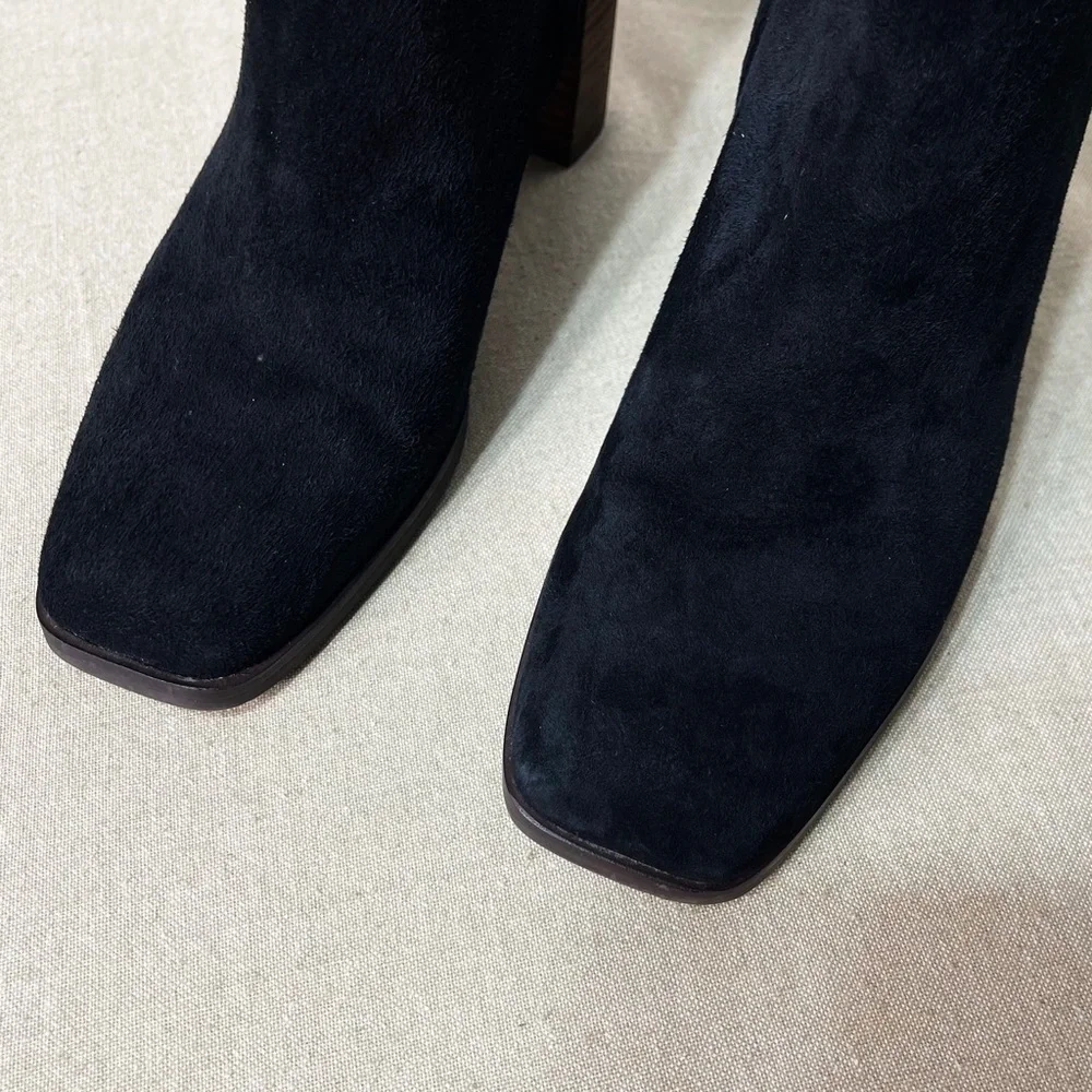 Sam Edelman Osten Black Suede Leather Stacked Heel Mid Calf Boots Shoes 8 - Picture 7 of 15